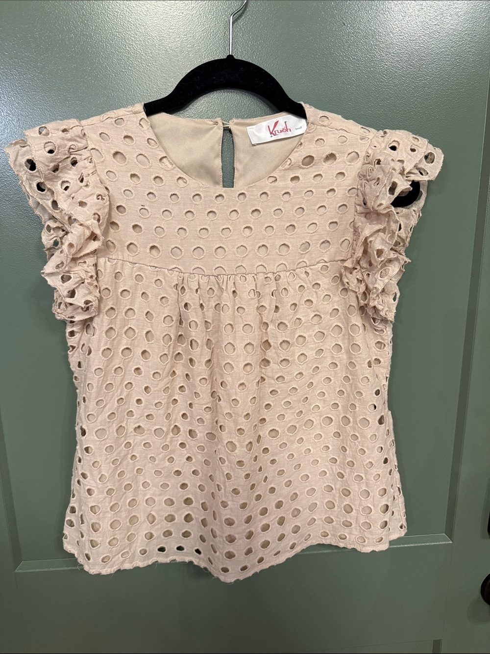 Krush Beige Eyelet Ruffle Sleeve Blouse